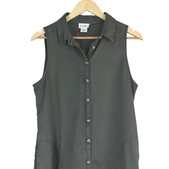 Nicole Miller Shirt Dress Womens M Olive Green Button Down Sleeveless Minimalist - Picture 2 of 5